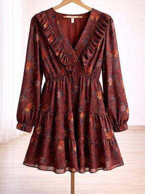 Hutch Tara Floral Satin Mini Dress Size XL | NWOT | Ruffle Trim | Anthropologie